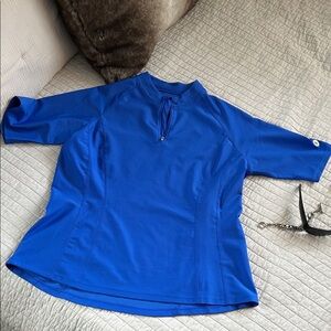 Coolibar blue freestyle, short sleeve rash guard large UPS 50+ women